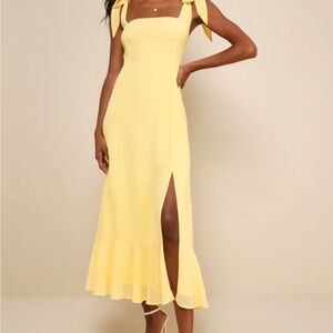 Lulu's Sunshine Yellow Tie-Shoulder Midi Dress